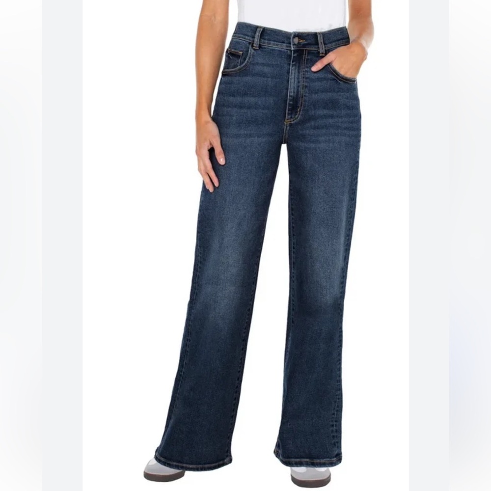 Well Worn Dark Blue Wide Leg Jeans